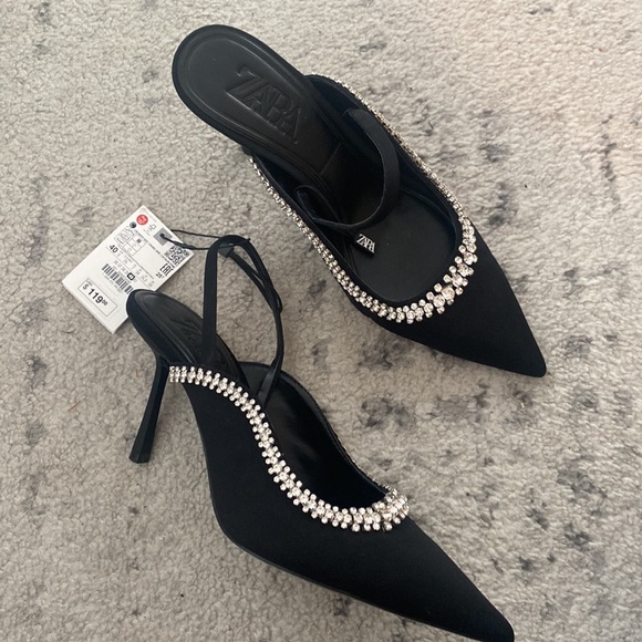 ZARA- Black Embellished Crystal Mule Heel - Picture 3 of 6